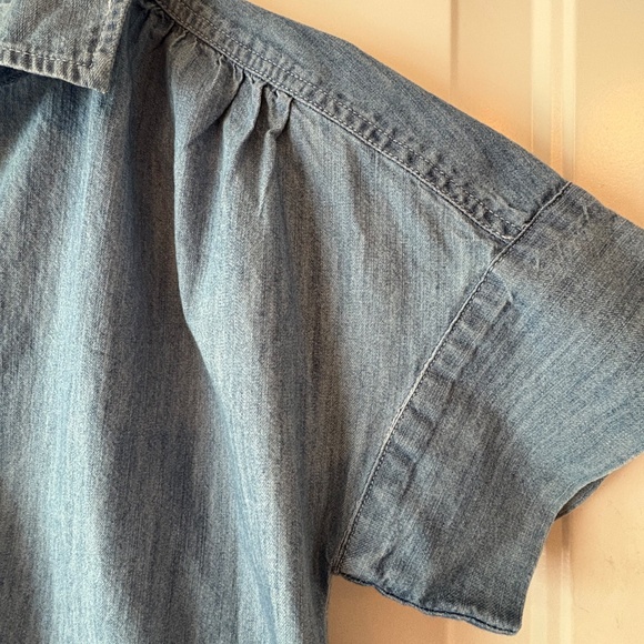 Denim shirt, tie front top, button up jean shirt, cropped denim top, Size S - Picture 5 of 8